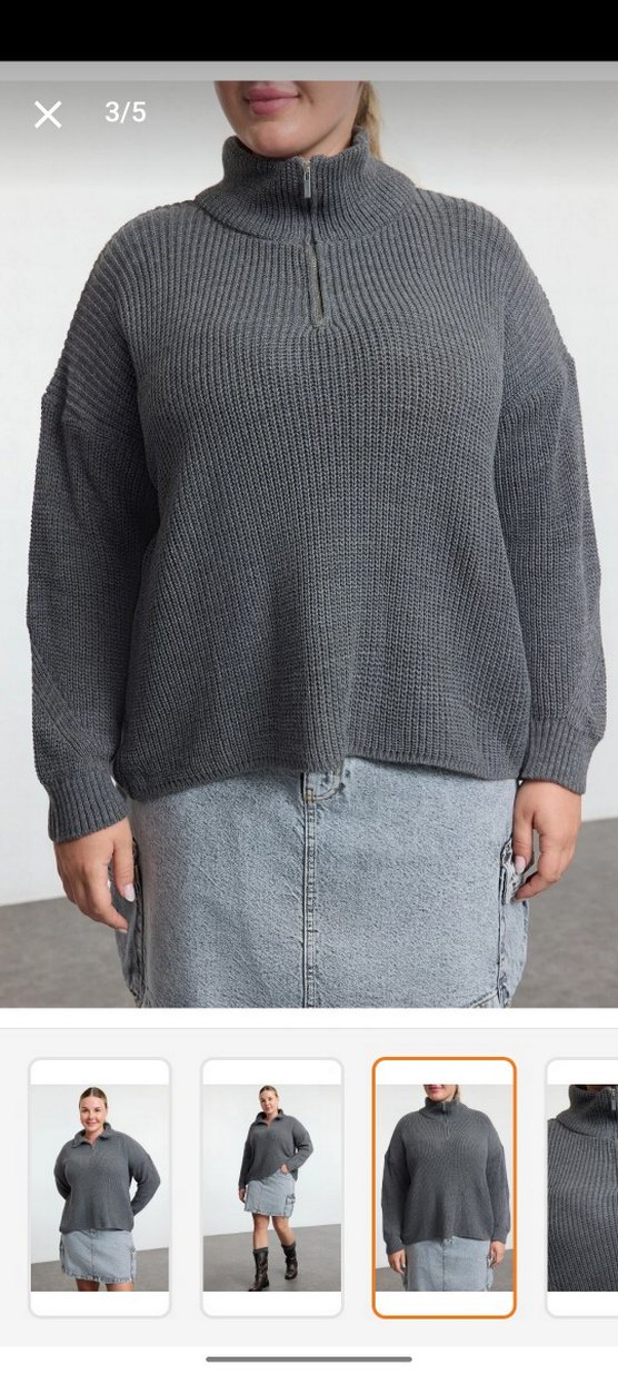 Gri Örgü Kadın Triko Kazak - Görsel 2