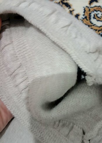 krem Bol Kesim Uzun Kadın pantolon dokuma - Görsel 3