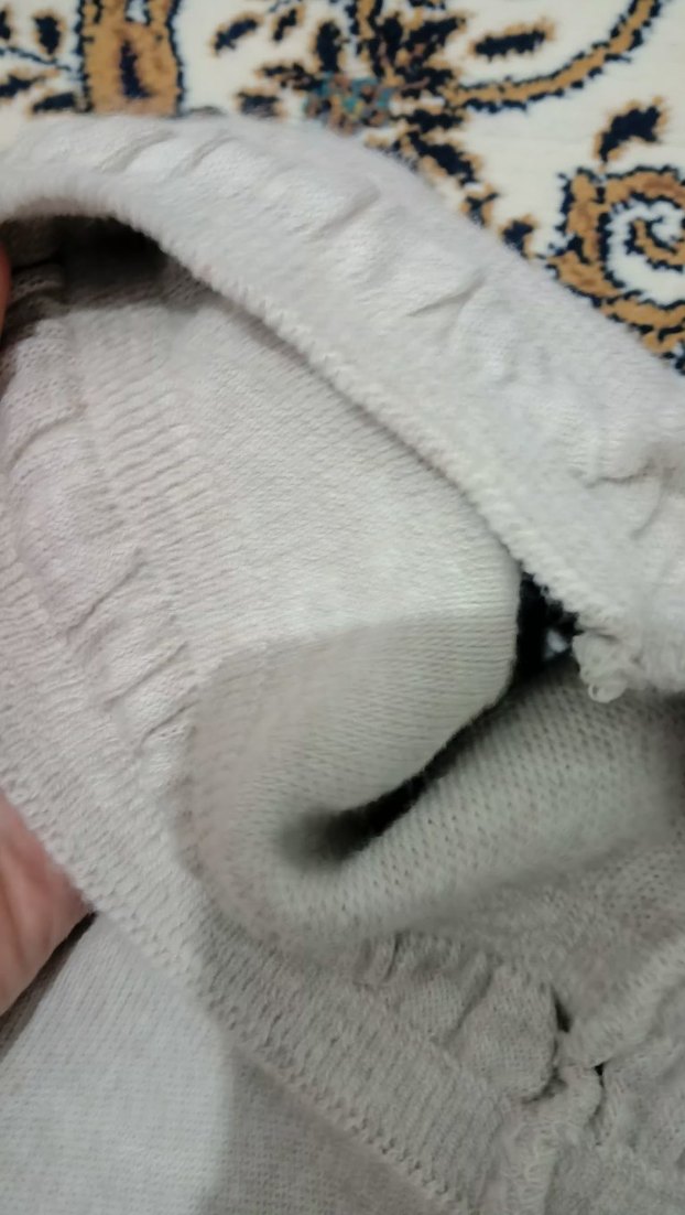 krem Bol Kesim Uzun Kadın pantolon dokuma - Görsel 3