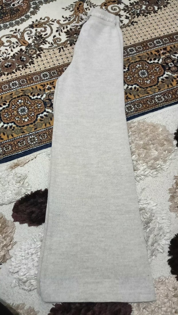 krem Bol Kesim Uzun Kadın pantolon dokuma - Görsel 4