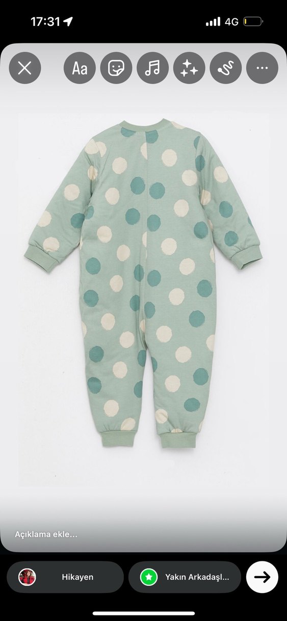 Yeşil Puantiyeli Fermuarlı Bebek Tulumu - Görsel 2