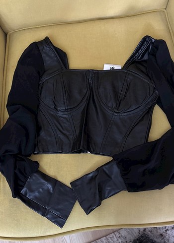 Siyah Deri Gotik Mini Bluz - Görsel 2