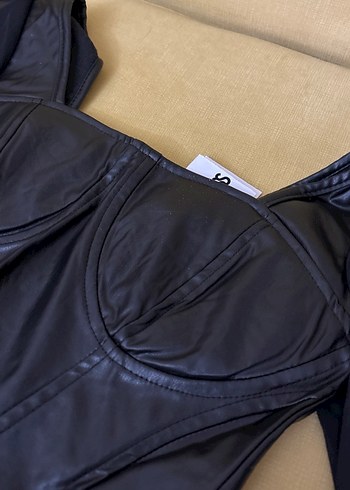 Siyah Deri Gotik Mini Bluz - Görsel 3