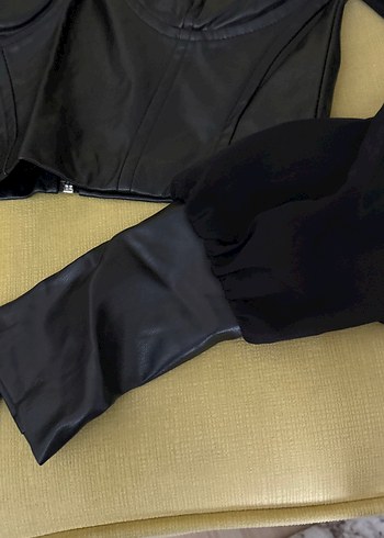 Siyah Deri Gotik Mini Bluz - Görsel 4