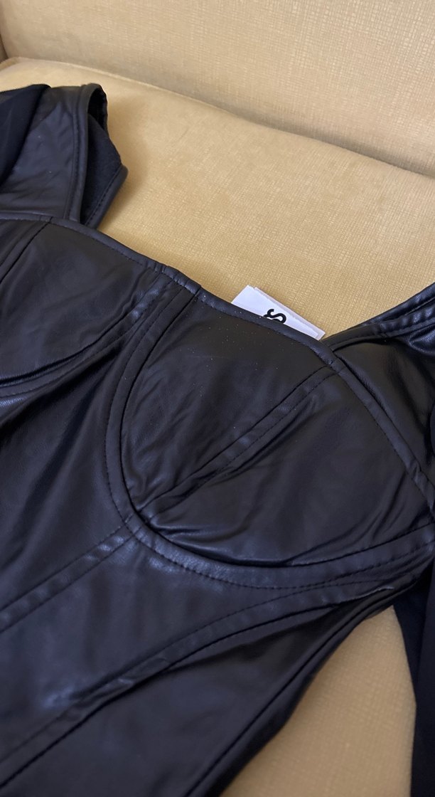 Siyah Deri Gotik Mini Bluz - Görsel 3