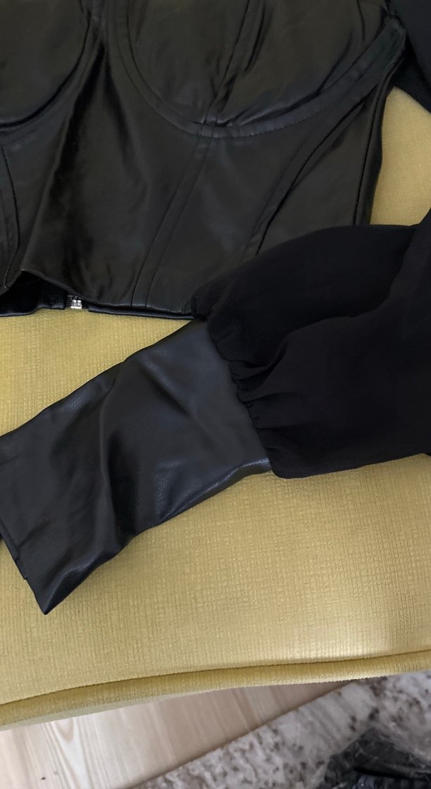 Siyah Deri Gotik Mini Bluz - Görsel 4