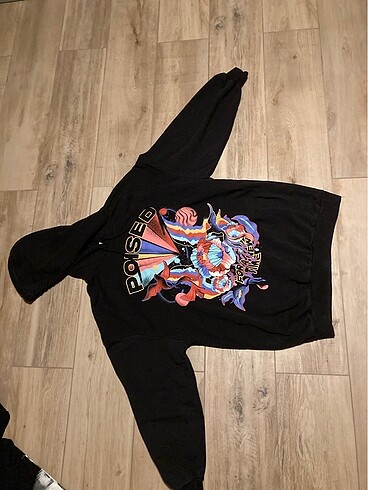 baskılı uzun kapüşonlu sweatshirt