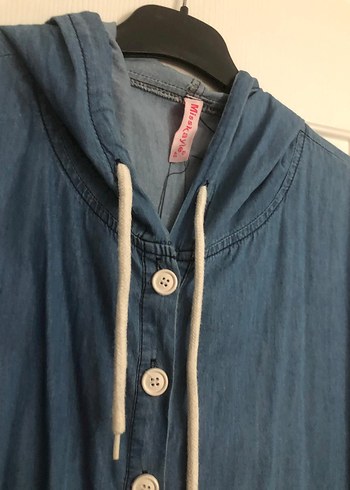 Düğmeli Mavi Denim uzun  Ceket - Görsel 5