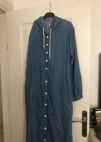 Düğmeli Mavi Denim uzun  Ceket - Görsel 2