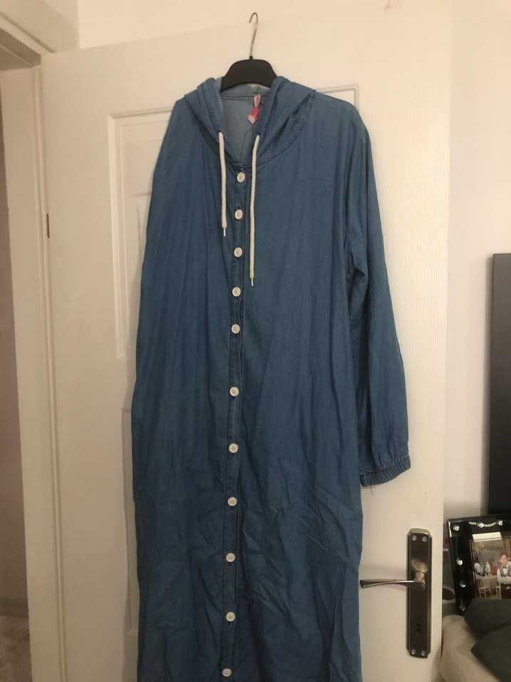 Düğmeli Mavi Denim uzun  Ceket - Görsel 2