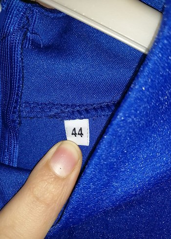 Uzun Kollu Mavi Saten Vintage Elbise - Görsel 5