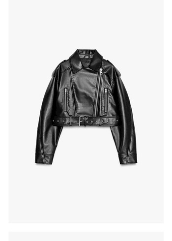 Zara Kadın Siyah Deri Biker Ceket Kemerli