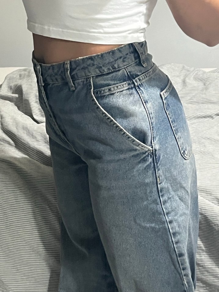 Gri Bol Kesim Midi Kadın Jean - Görsel 3