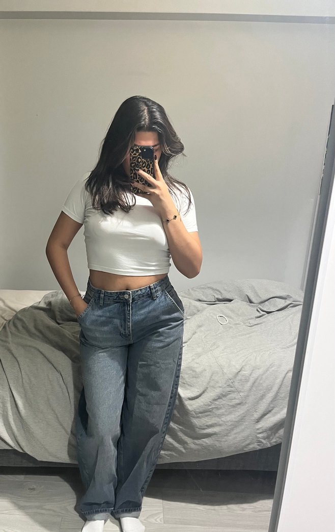 Gri Bol Kesim Midi Kadın Jean - Görsel 4