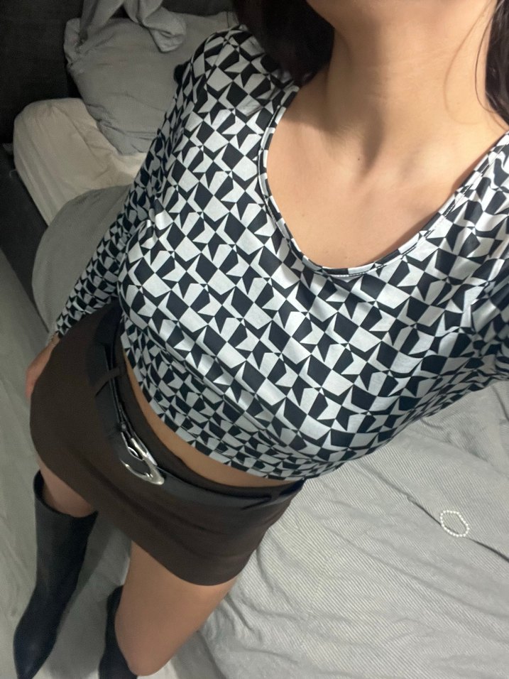 Gri Ekose Drapeli Uzun Kollu Bluz - Görsel 2