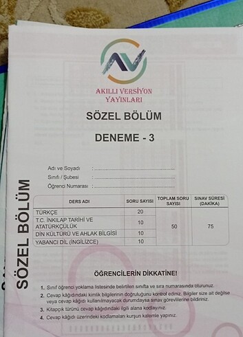 Akıllı Versiyon Yayinlari 8. Sınıf LGS Deneme kitapları