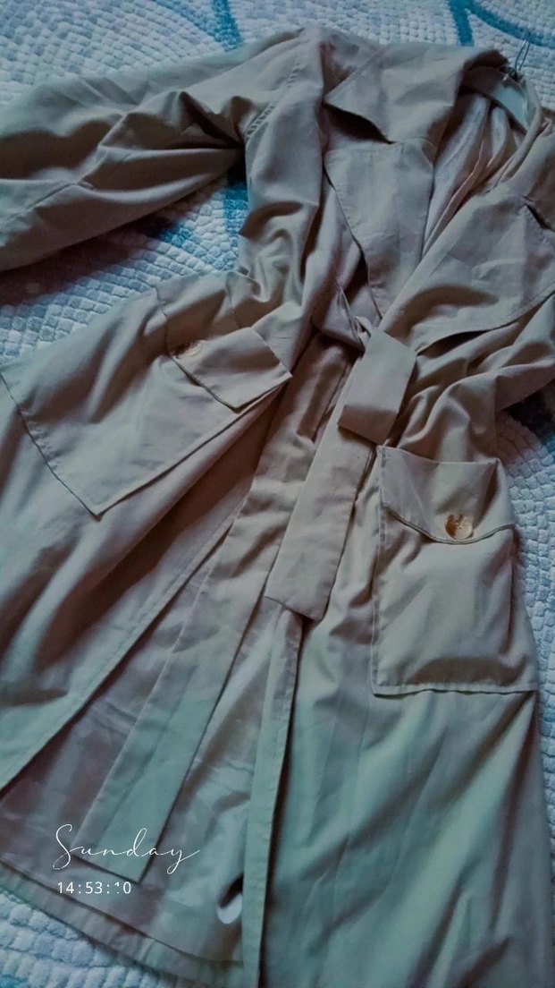 Bej Uzun Kesim Düğmeli Kadın Trençkot - Görsel 2