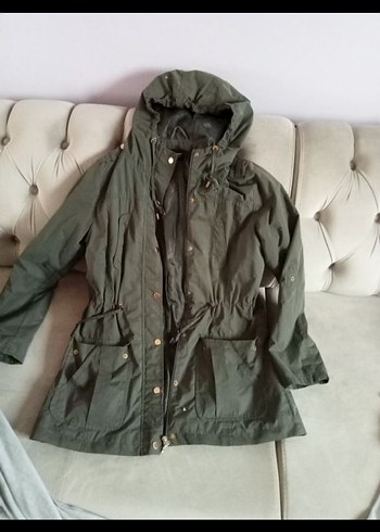 Düğmeli, Kapüşonlu Rahat Kesim Kadın Mont - Görsel 2