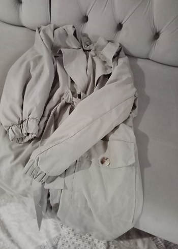 Kadın Bej Uzun Keten Trençkot - Görsel 3