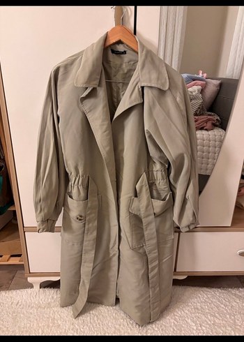 Kadın Bej Uzun Keten Trençkot - Görsel 4