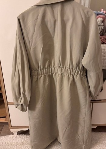 Kadın Bej Uzun Keten Trençkot - Görsel 5