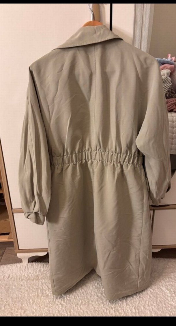 Kadın Bej Uzun Keten Trençkot - Görsel 5