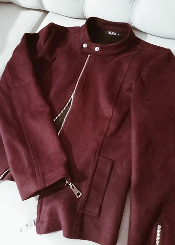 Bordo Süet Fermuarlı Kadın Ceket - Görsel 3