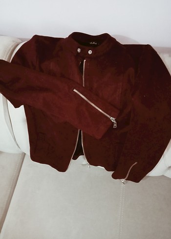 Bordo Süet Fermuarlı Kadın Ceket - Görsel 4