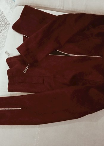 Bordo Süet Fermuarlı Kadın Ceket - Görsel 7