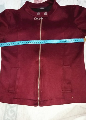 Bordo Süet Fermuarlı Kadın Ceket - Görsel 14