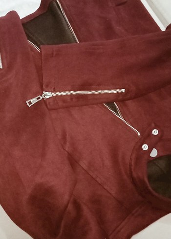 Bordo Süet Fermuarlı Kadın Ceket - Görsel 6