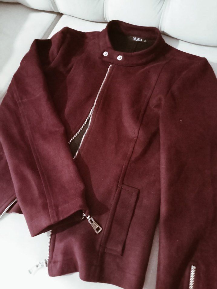Bordo Süet Fermuarlı Kadın Ceket - Görsel 3