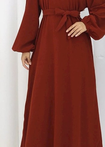 Kiremit Uzun Kollu Salaş Elbise - Görsel 3