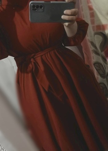 Kiremit Uzun Kollu Salaş Elbise - Görsel 6