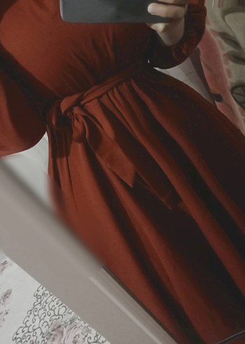 Kiremit Uzun Kollu Salaş Elbise - Görsel 4