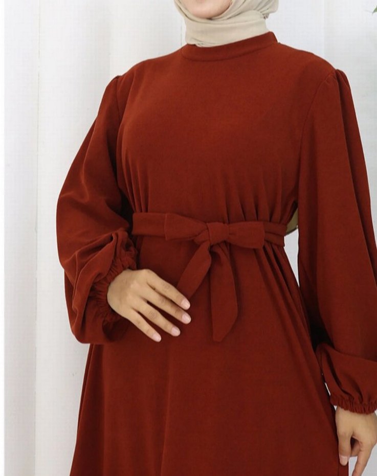 Kiremit Uzun Kollu Salaş Elbise - Görsel 2