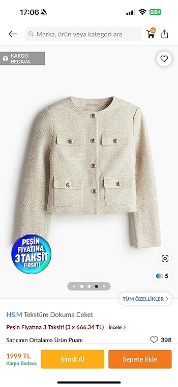 l Beden H&M tekstüre dokuma ceket