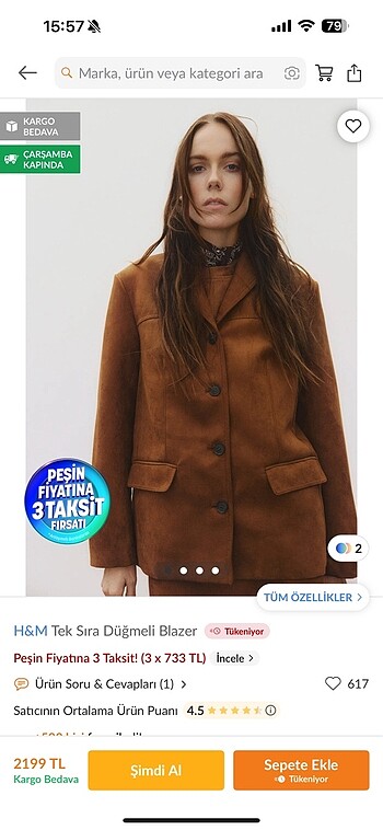 H&m tek sıra düğmeli blazer