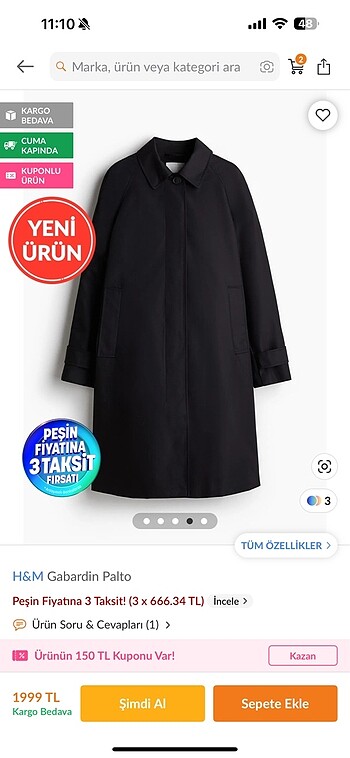 xs Beden H&m gabardin palto