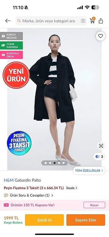H&M H&m gabardin palto