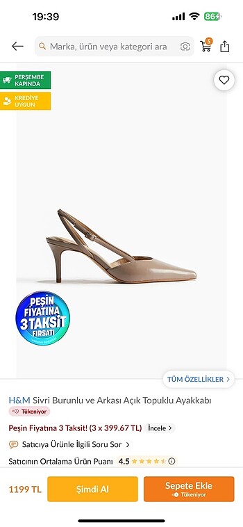 H&M sivri burunlu topuklu ayakkabı