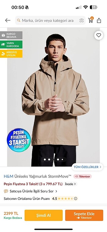 m Beden H&m unisex yagmurluk