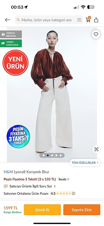 H&M H&M lycoll karışımlı bluz