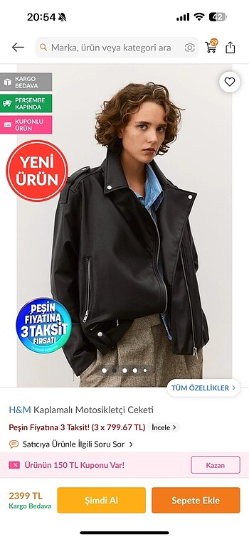 H&M H&m kaplamalı motosikletci ceketi