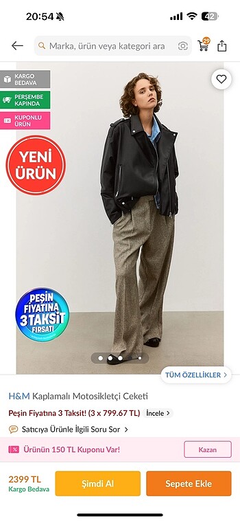 s Beden H&m kaplamalı motosikletci ceketi