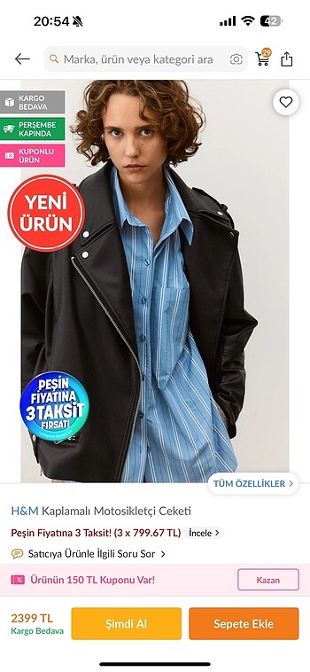 H&m kaplamalı motosikletci ceketi