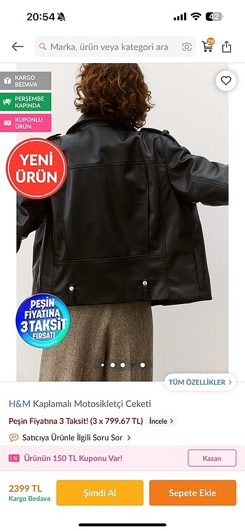 H&M H&m kaplamalı motosikletci ceketi