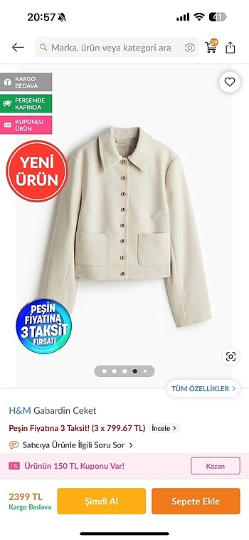 m Beden H&m gabardin ceket