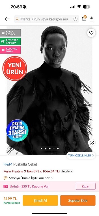 m Beden H& m püsküllü ceket
