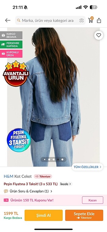 xl Beden H&m kot ceket